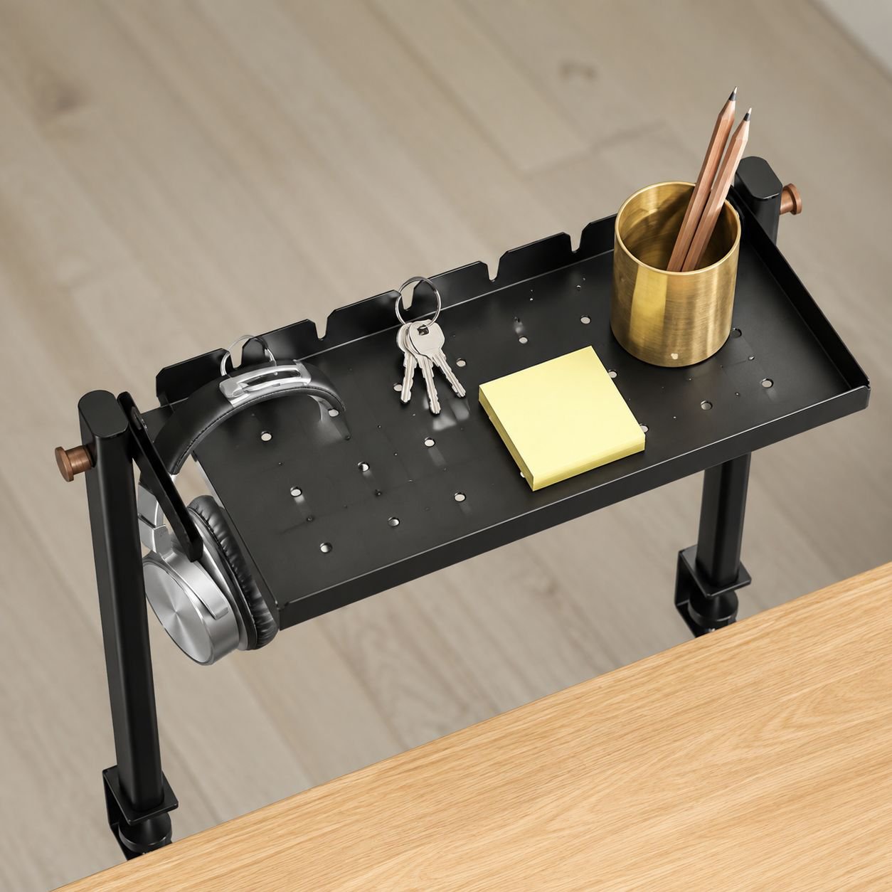 Desktop Clip-on Double-Layer Storage Rack, No Drilling, Foldable Tray, Pegboard/Hanging