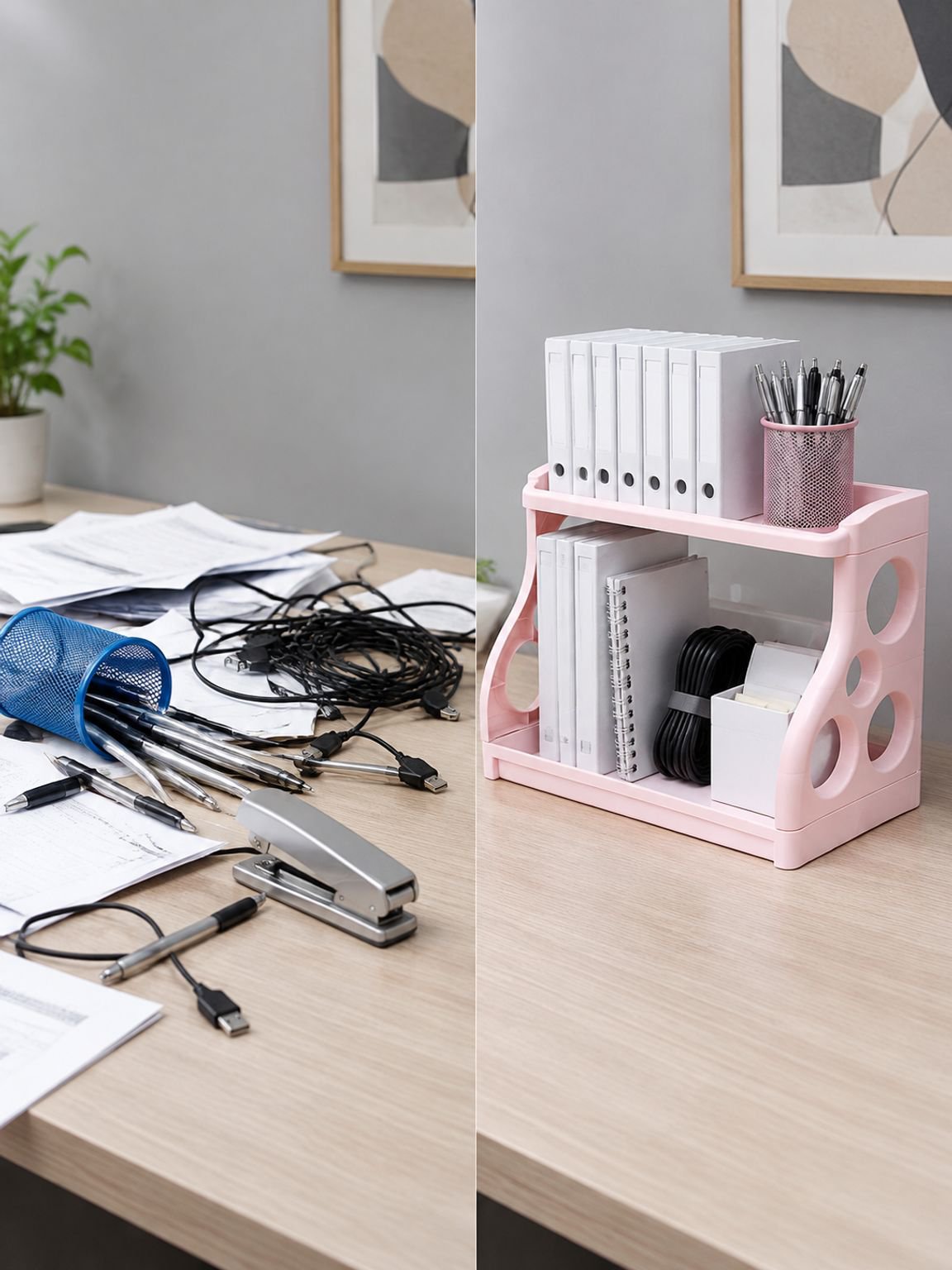 Desktop organizer with two storage shelves