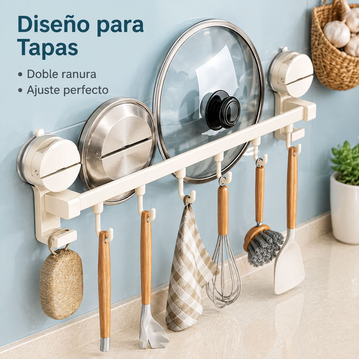 Organizador De Pared Con Ventosa Para Utensilios De Cocina Sin Perforar