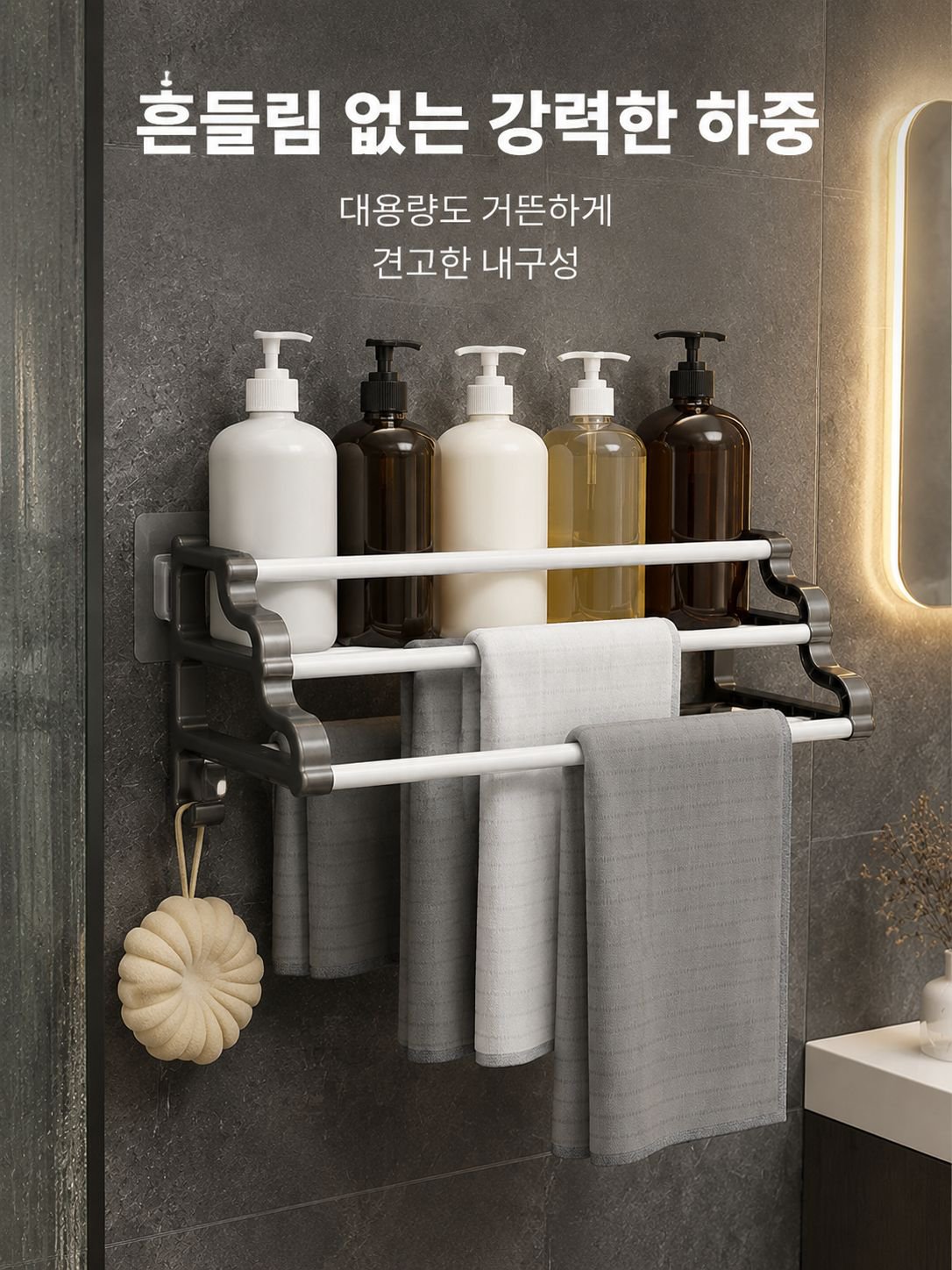 무타공 이중봉 벽걸이 수납선반