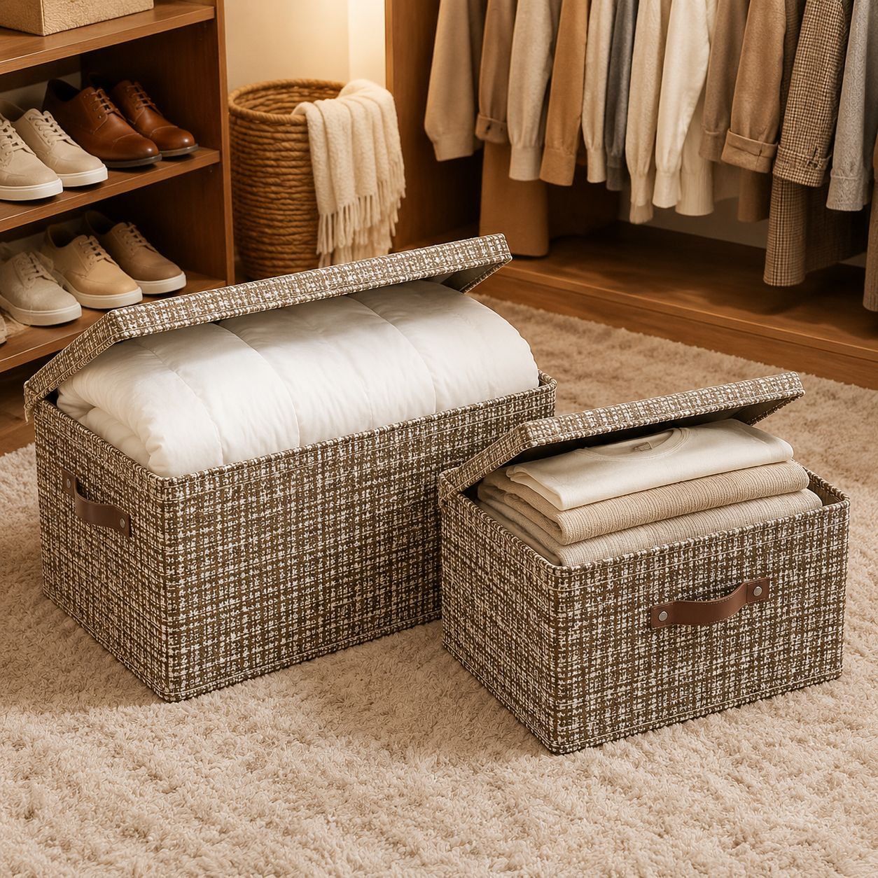 Foldable Oxford Fabric Quilt Storage Box with zipper lid