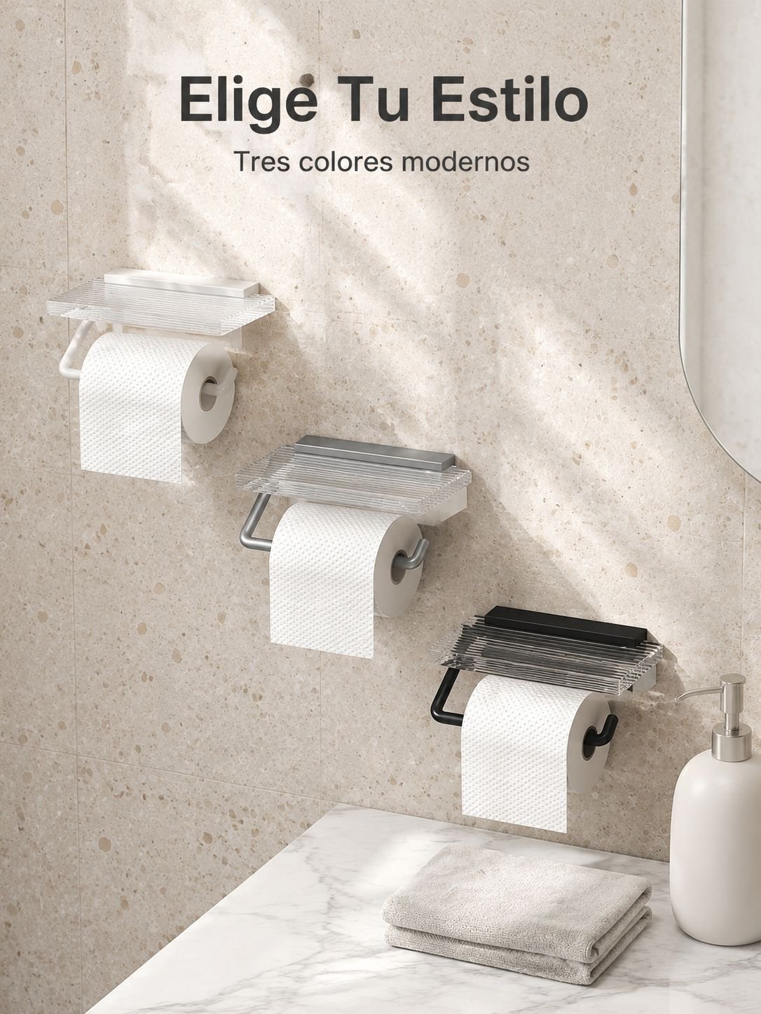 Caja de pañuelos de acrílico con diseño de ondas, soporte sin taladro para baño y toallitas faciales