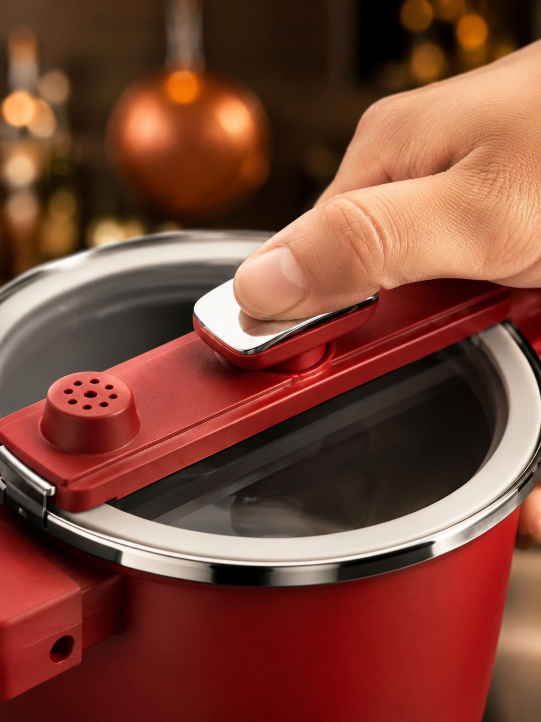 Compact titanium pressure cooker suitable for small kitchens