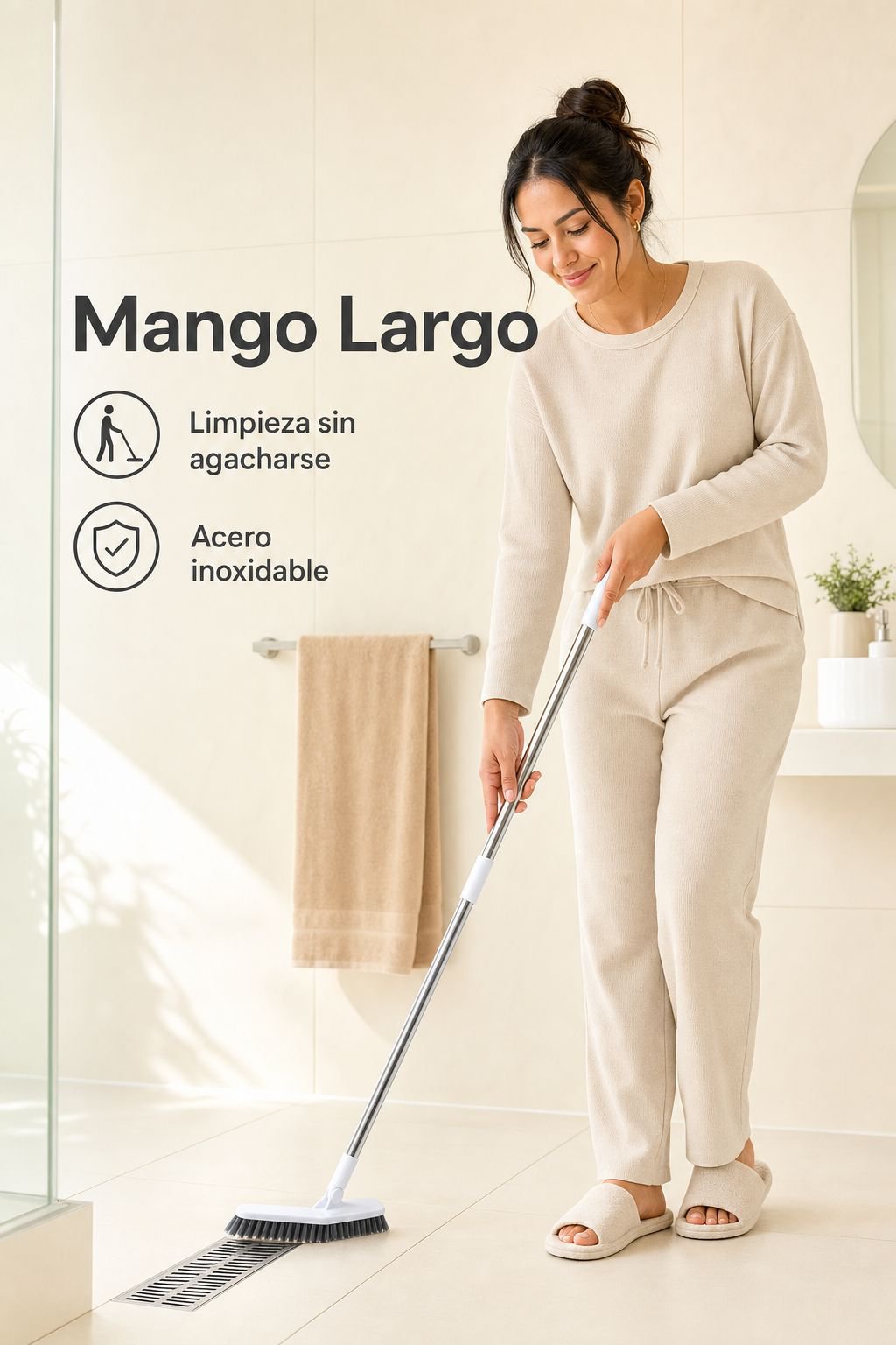 Cepillo de piso de cerdas duras con mango largo para limpiar esquinas