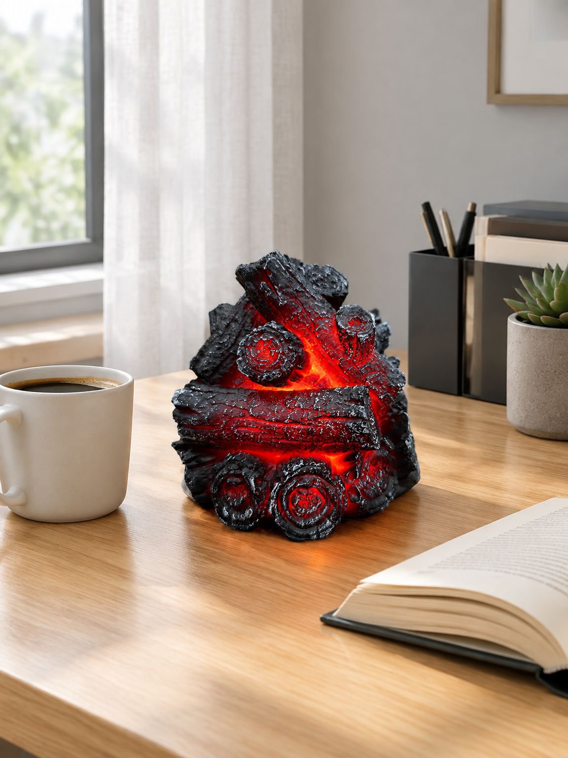 LED fireplace effect lamp with natural flickering glow