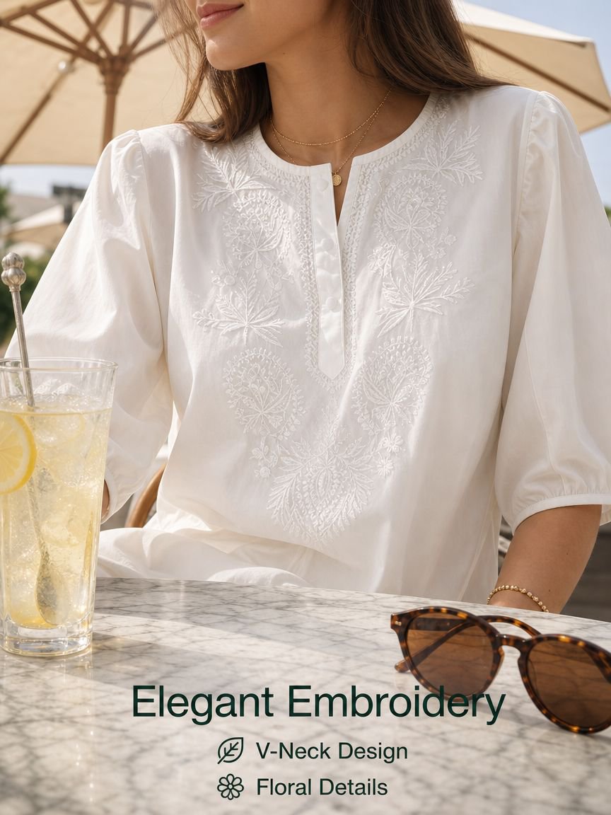 Cotton Linen Embroidered Round Neck Loose Short Sleeve Women’s Summer New Style