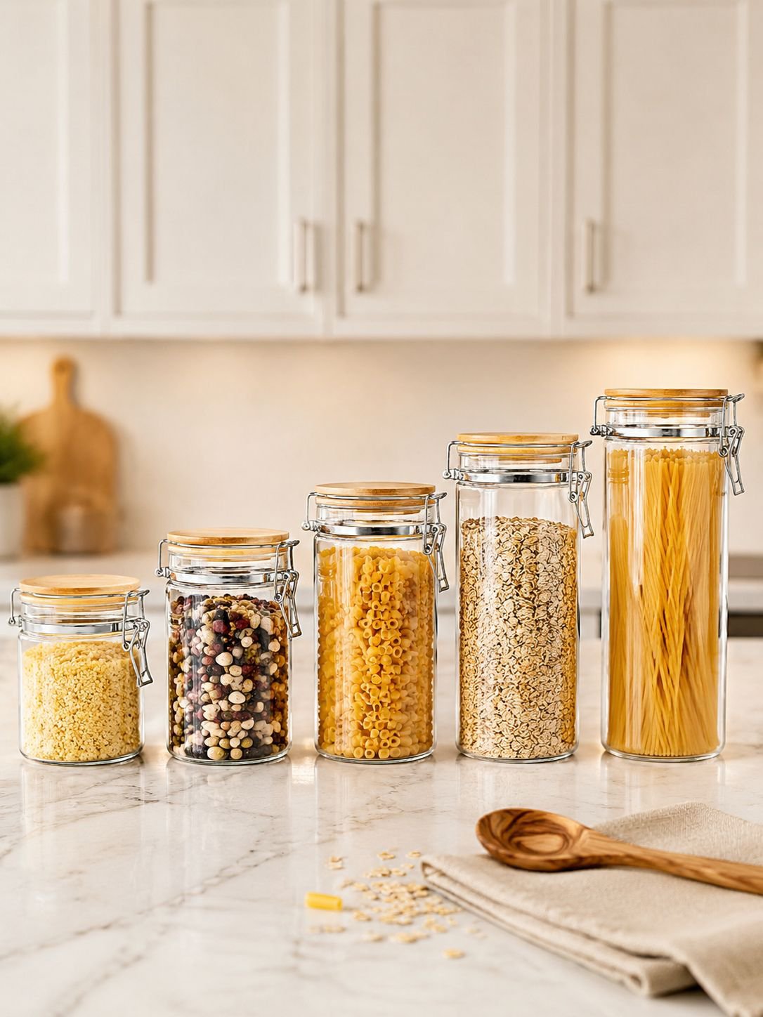 Household food preservation with clear glass storage jars