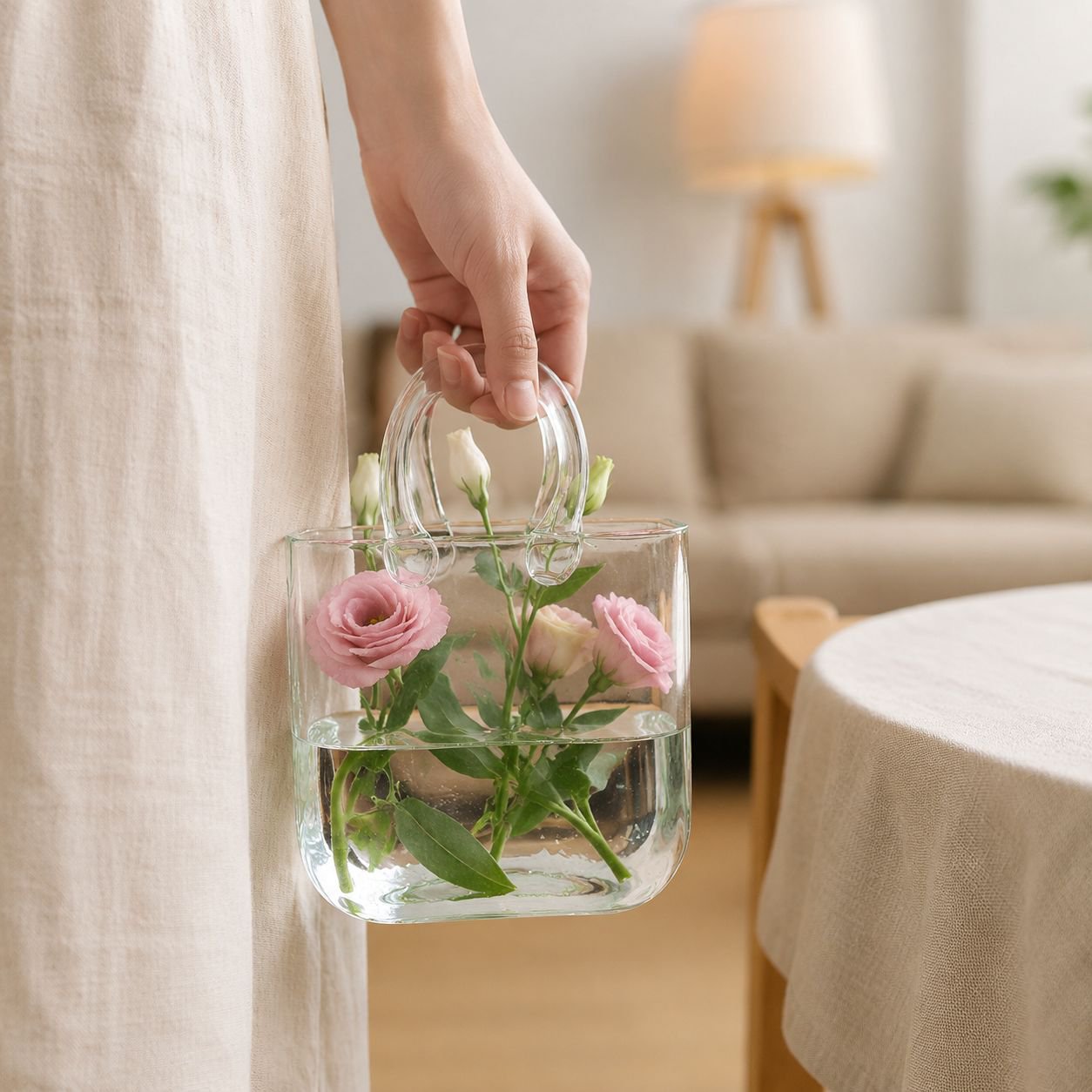 Bolso con forma de florero de vidrio original para flores hidropónicas