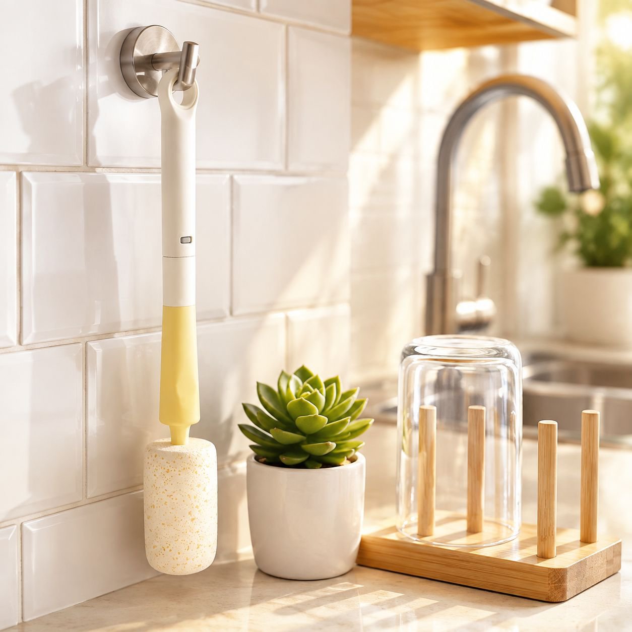 Cepillo portátil para biberón de algodón de madera, cepillo de silicona para tetina