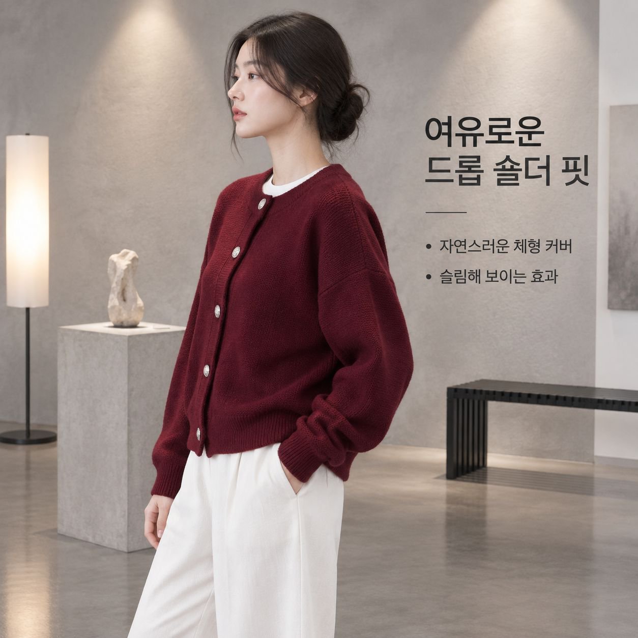 여성용 무지 루즈핏 니트 가디건