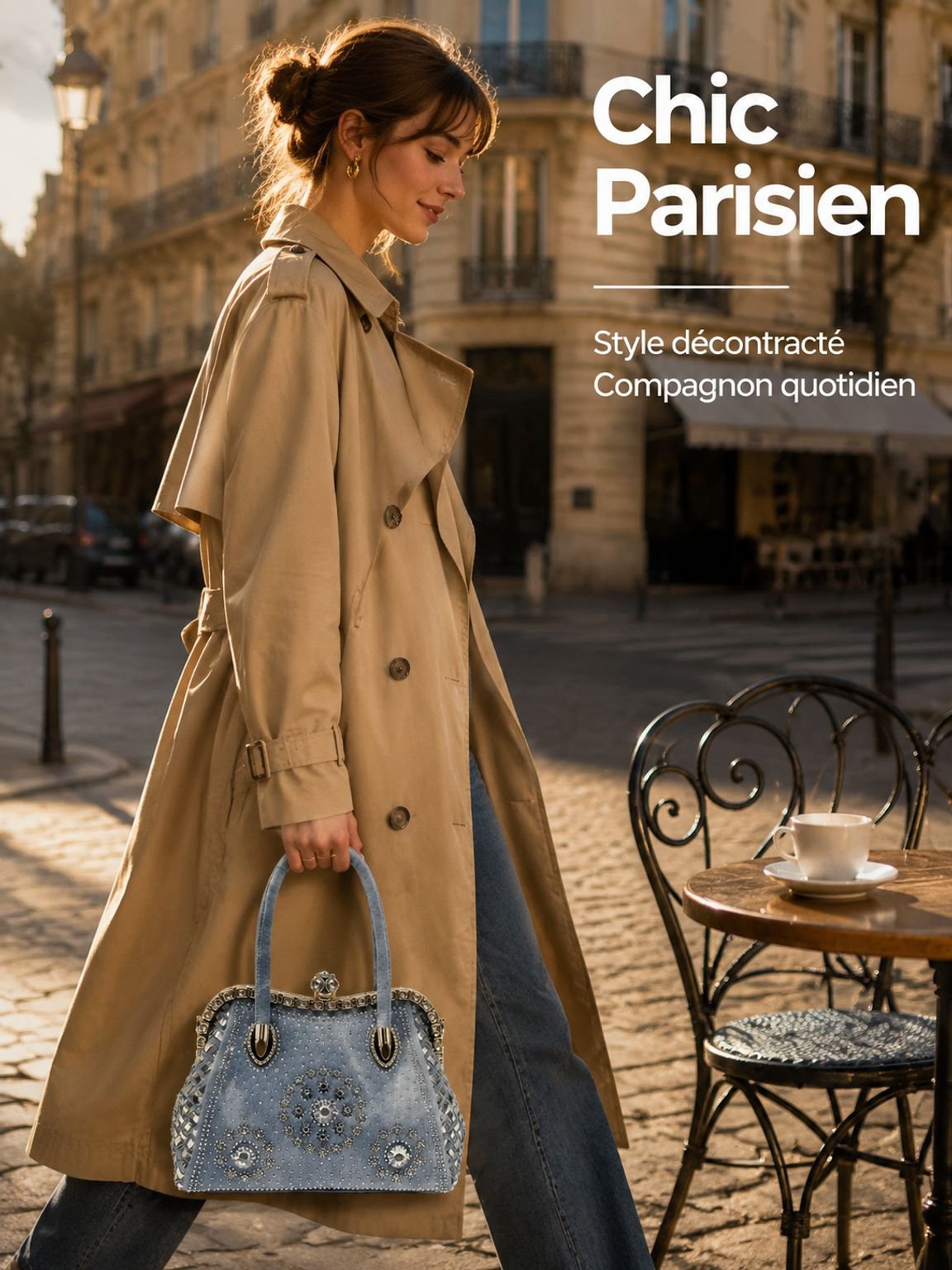 Sac à main en denim avec diamants, nouvelle tendance mode