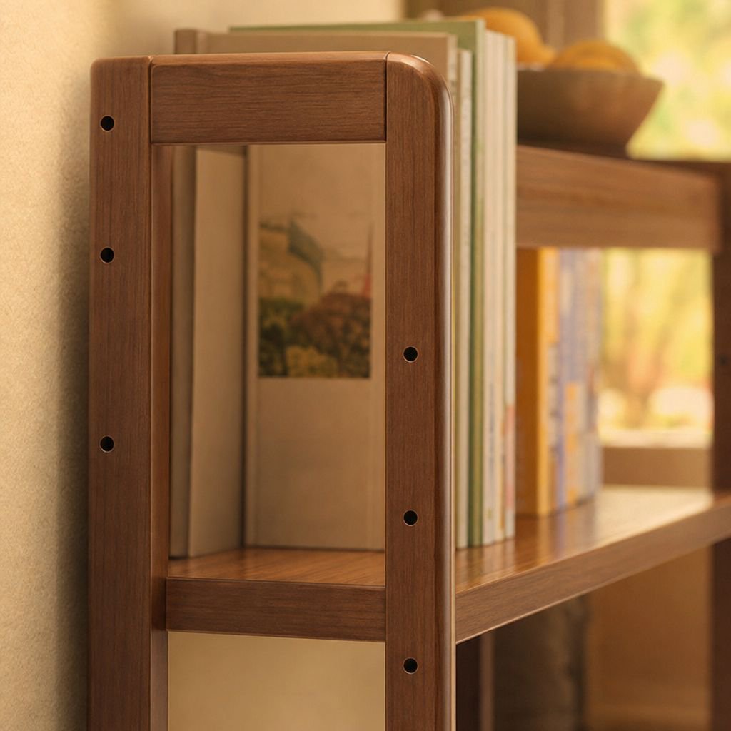 Detalle de la madera maciza del estante de escritorio