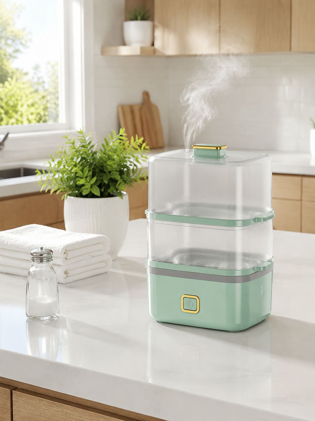 Máquina compacta para cocinar huevos al vapor