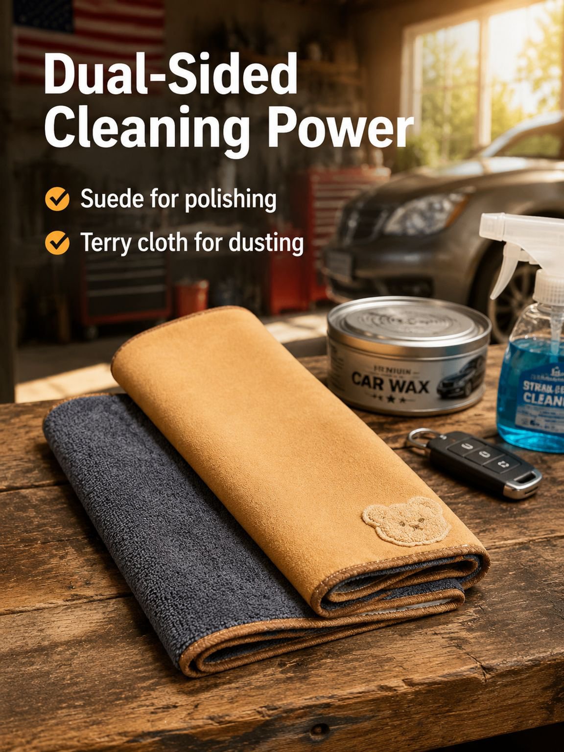 No-shedding Dual-sided Suede Towel for Car Cleaning