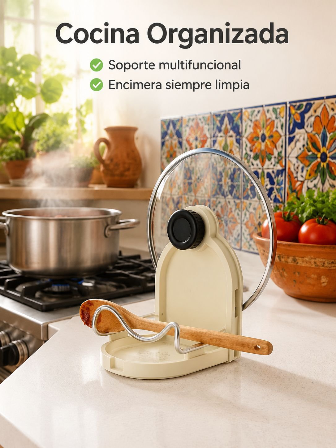 Soporte multifuncional para tapas de ollas en cocina