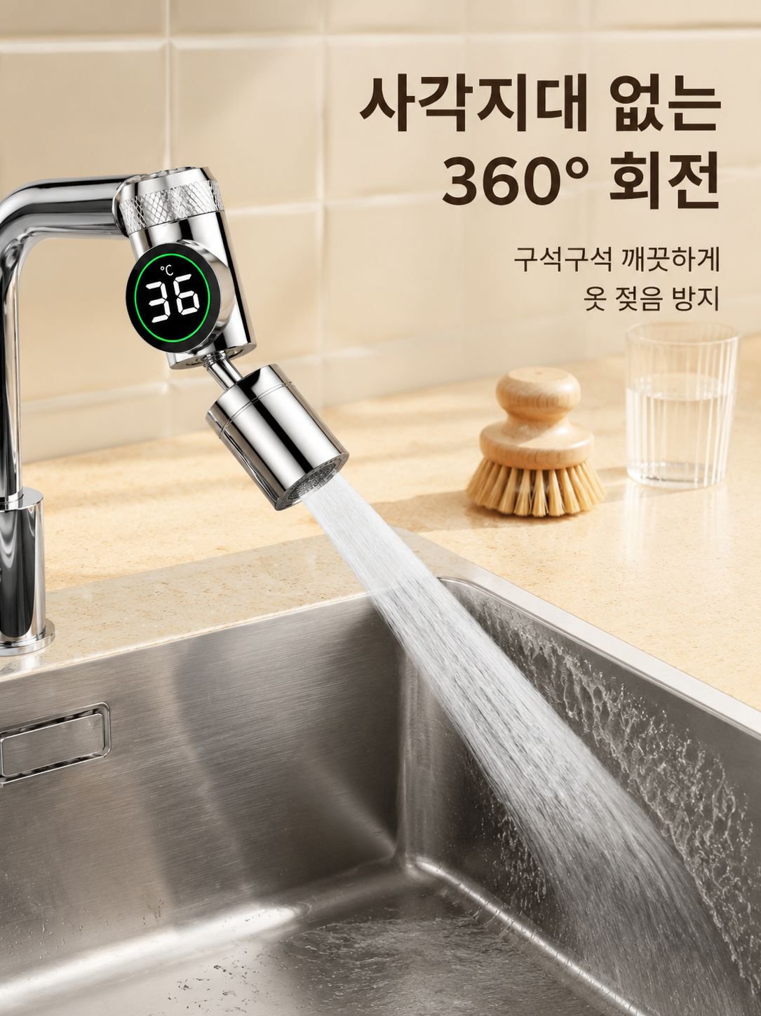 360-degree rotating faucet extender for easy sink cleaning