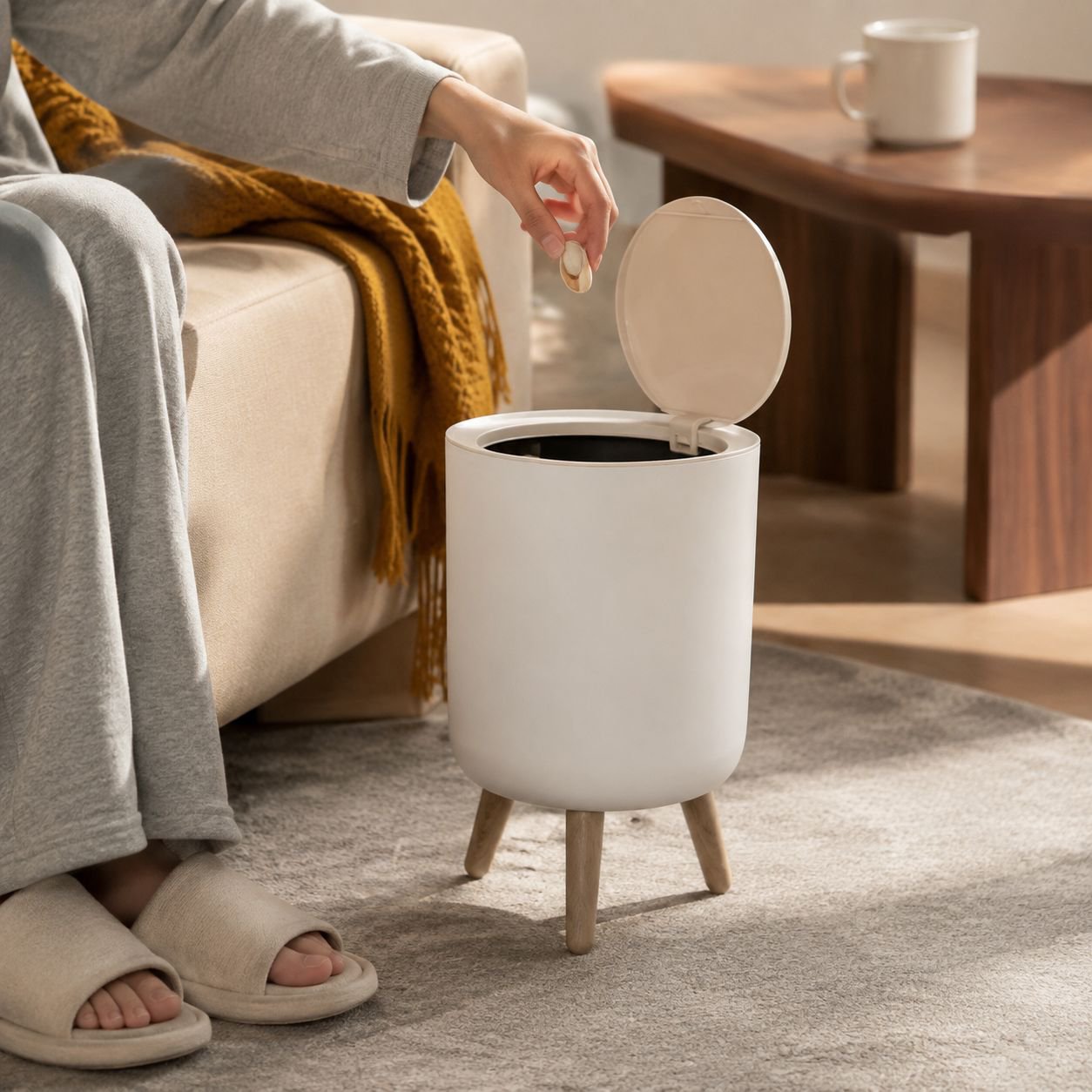 Tall wooden trash cans that eliminate the need to bend over