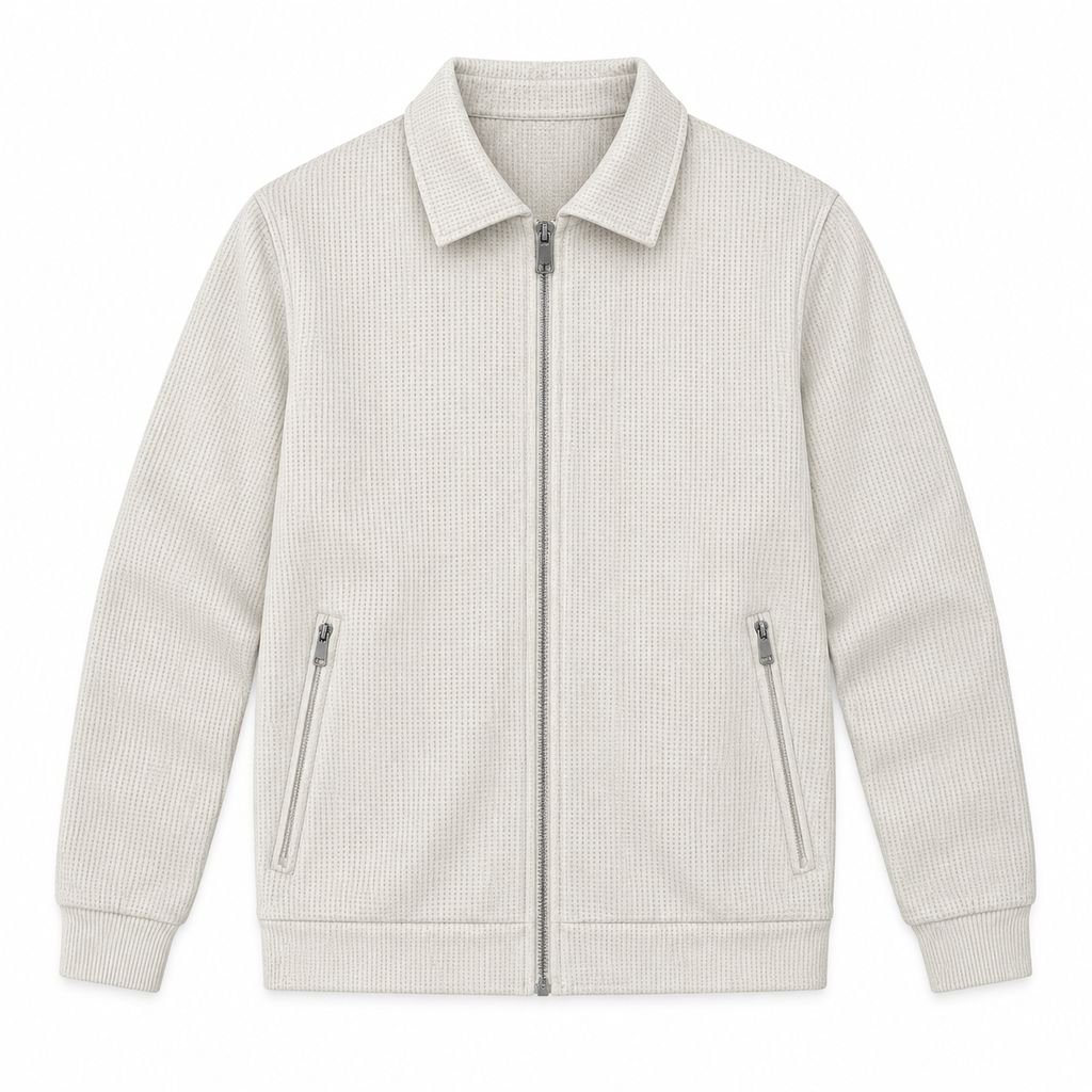 Wrinkle-resistant Zipper Waffle Knit Cardigan