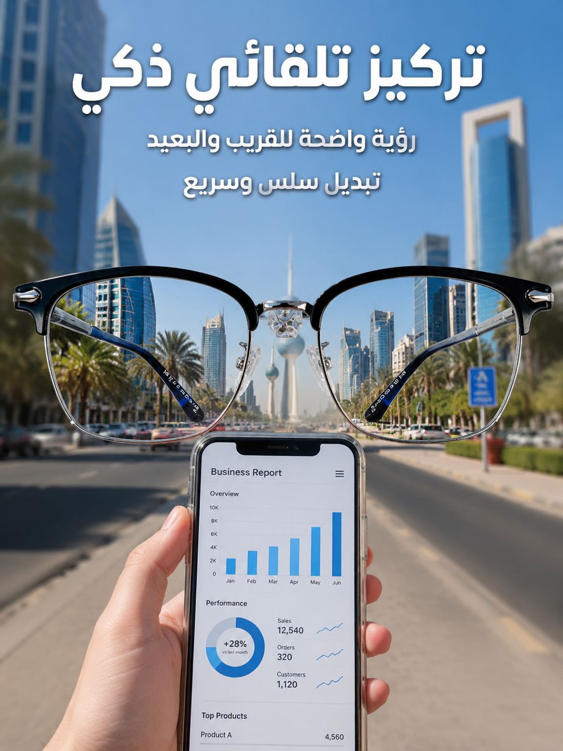 نظارة ذكية مضادة للضوء الأزرق بتركيز تلقائي مدعومة بالذكاء الاصطناعي