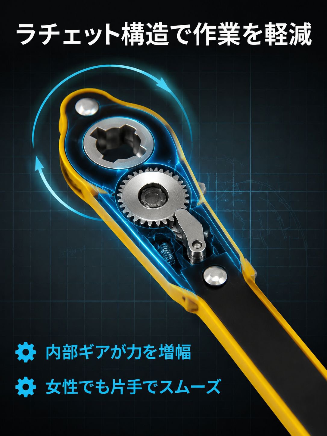 ジャッキハンドル省力アクセサリーを使ったジャッキアップの様子