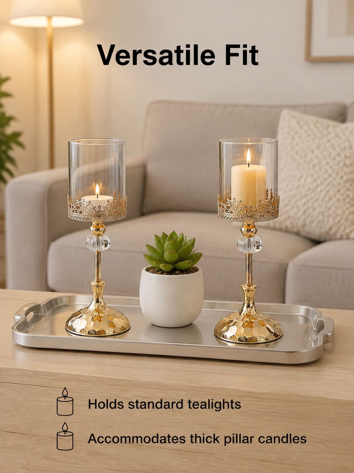 Decorative gold crystal candle stand for romantic dinners
