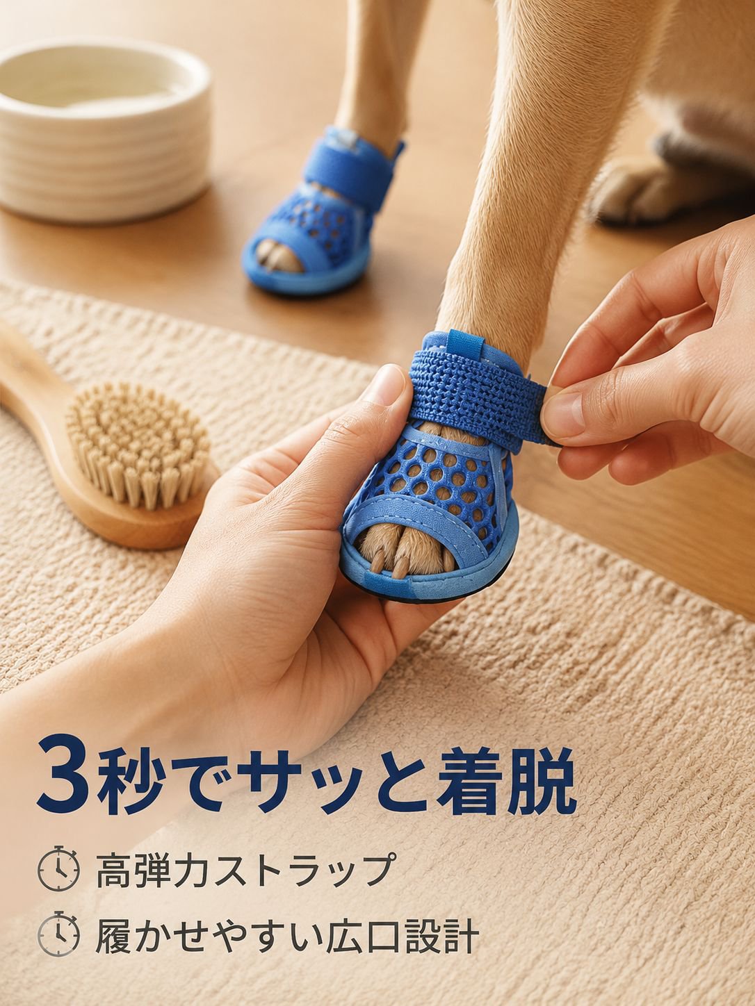 【夏の肉球保護＆足拭きゼロ】3秒着脱・涼感ドッグシューズ