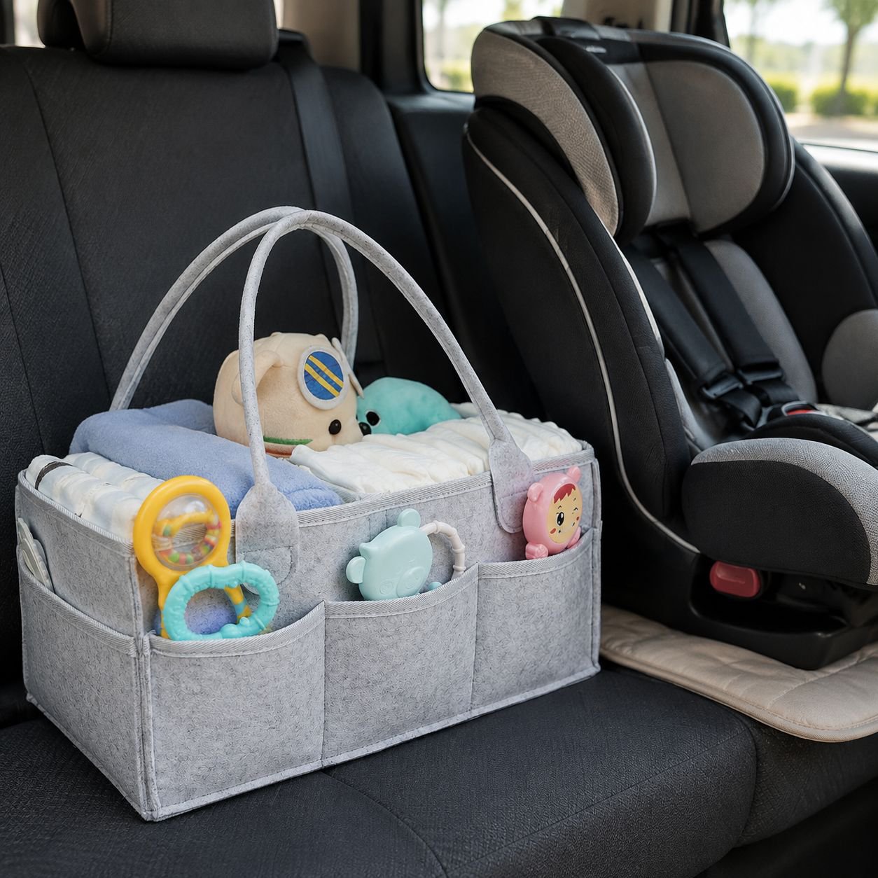 Caja organizadora de fieltro para pañales, imprescindible para mamás en casa y de viaje