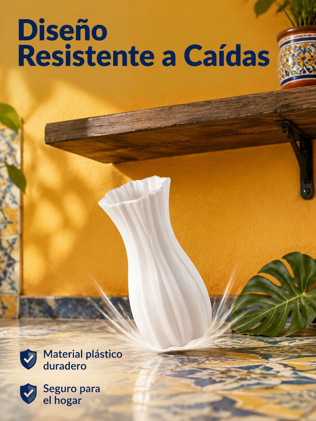 Jarrón y maceta de plástico con flores artificiales, adorno retro para el hogar