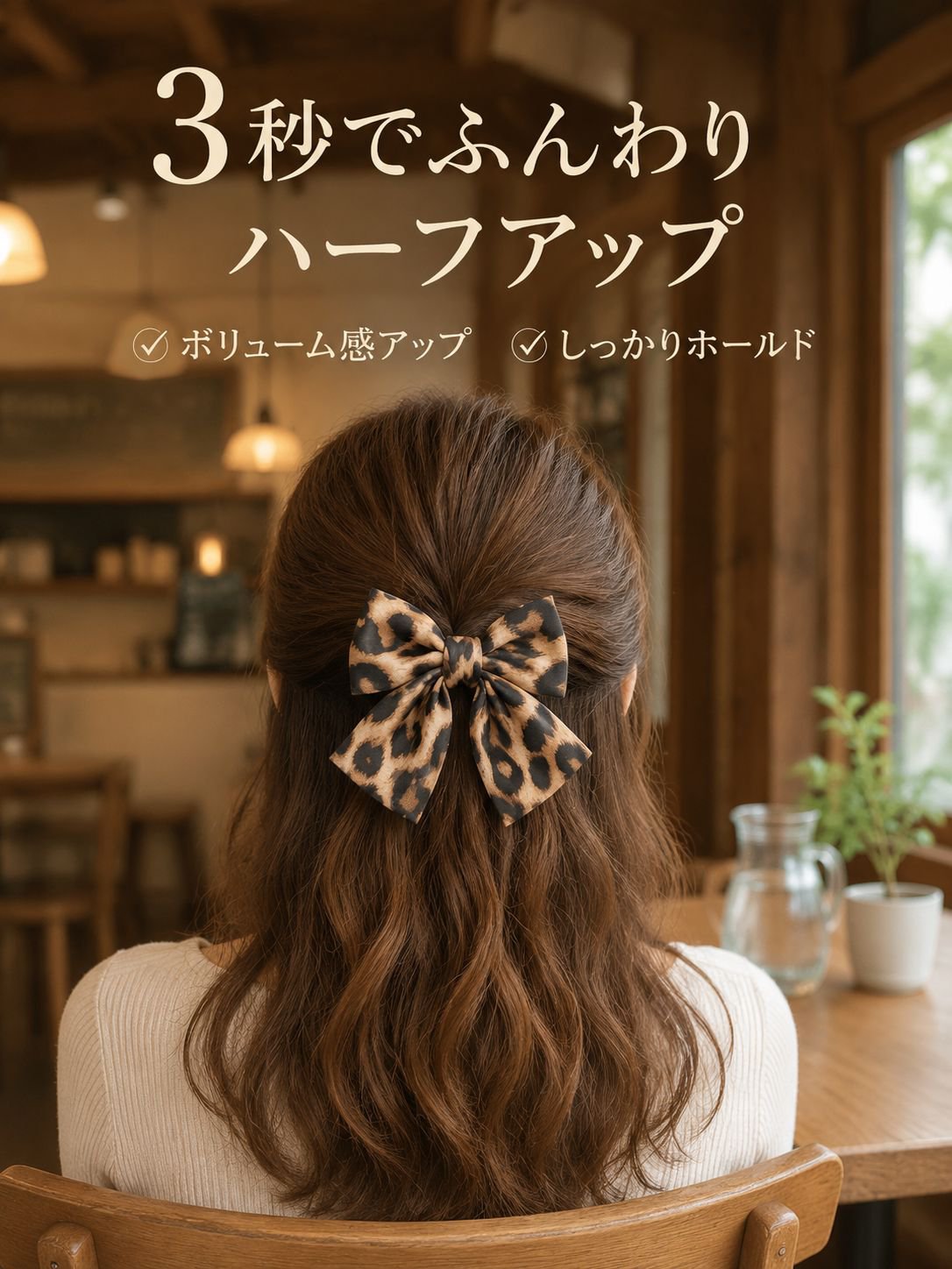 ヒョウ柄のリボンヘアクリップ