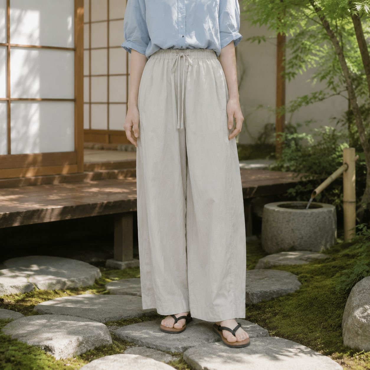 ドローストリング付きスリムパンツ