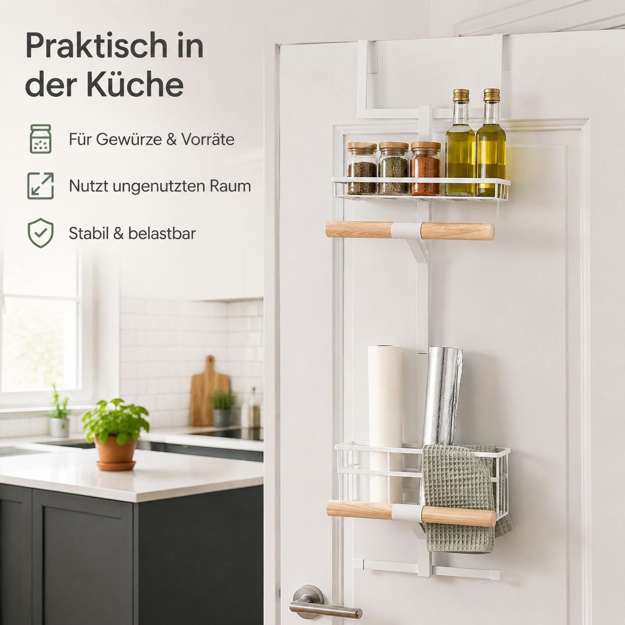 Doppellagiges Aufbewahrungsregal ohne Bohren hinter der Tür