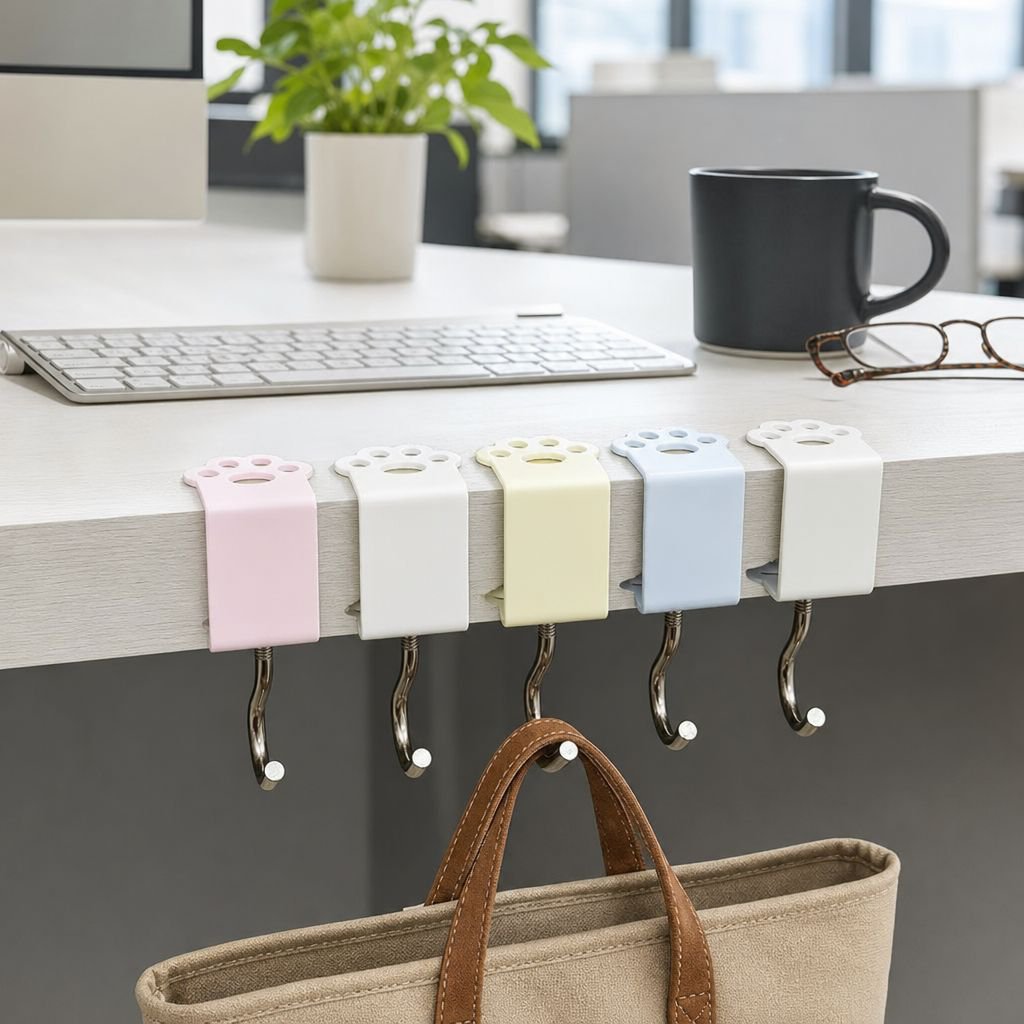 No-drill installation cat paw hook for workspace organization