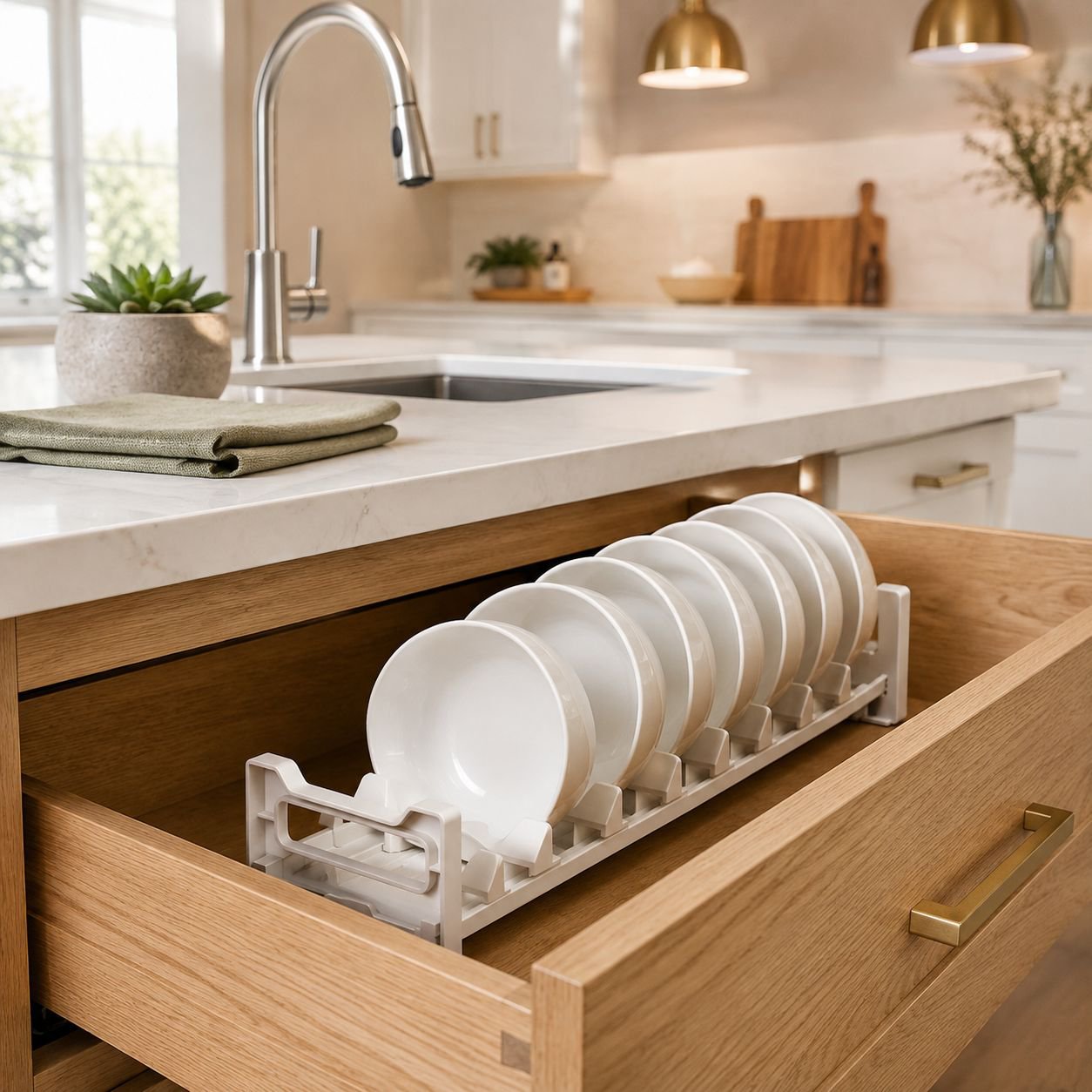 Cabinet dish and chopsticks plate storage box in a modern kitchen