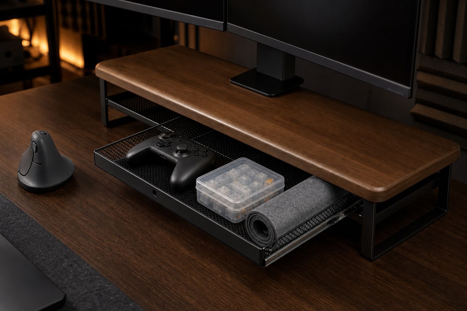 Adjustable Monitor Riser with Sliding Storage Drawer