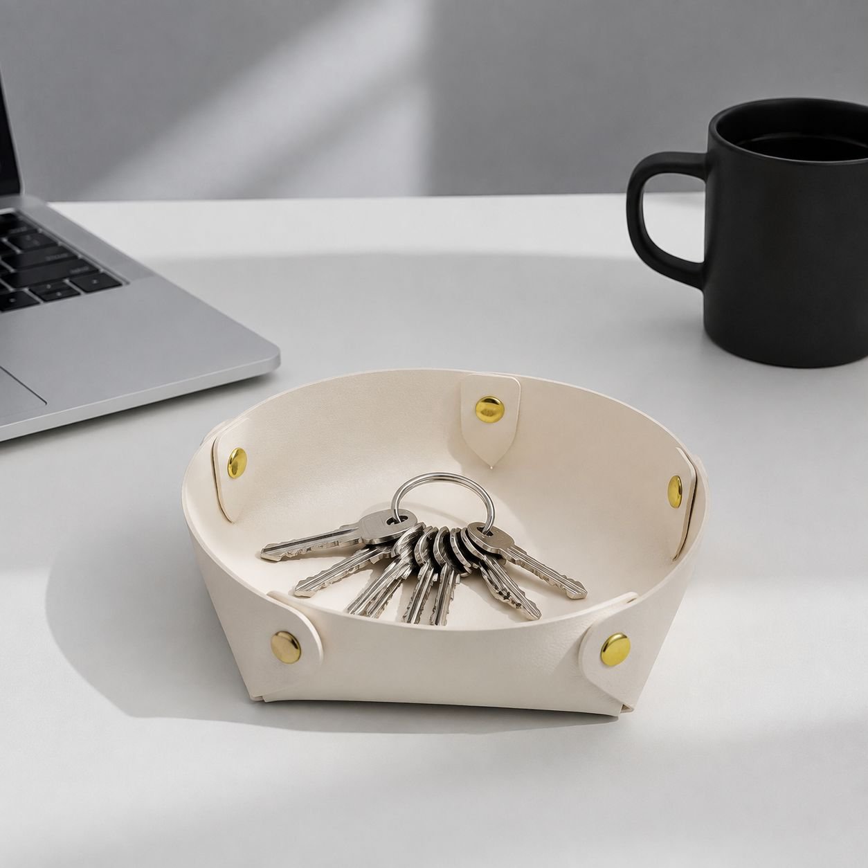 Caja de almacenamiento redonda de piel sintética, estilo nórdico minimalista, para mesa