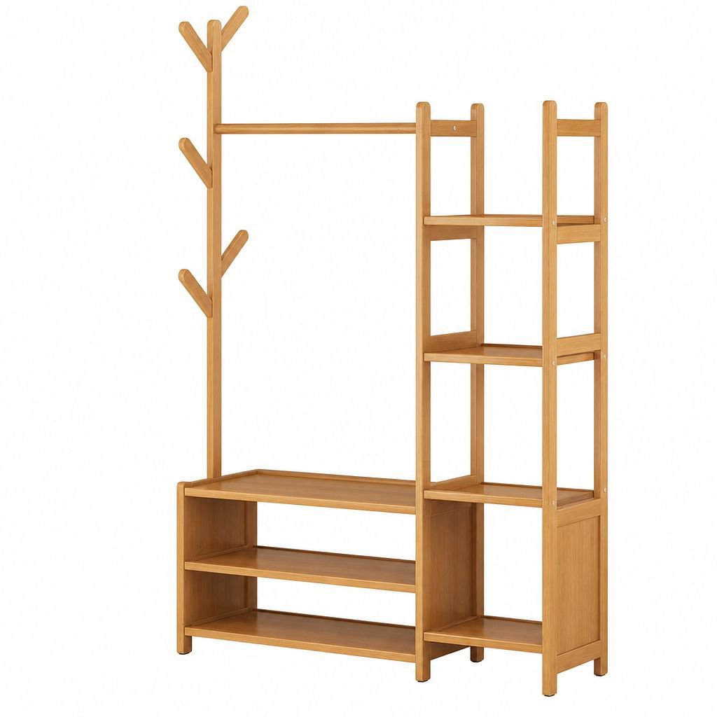New Chinese Style Solid Wood Floor Coat Rack with Storage Drawer