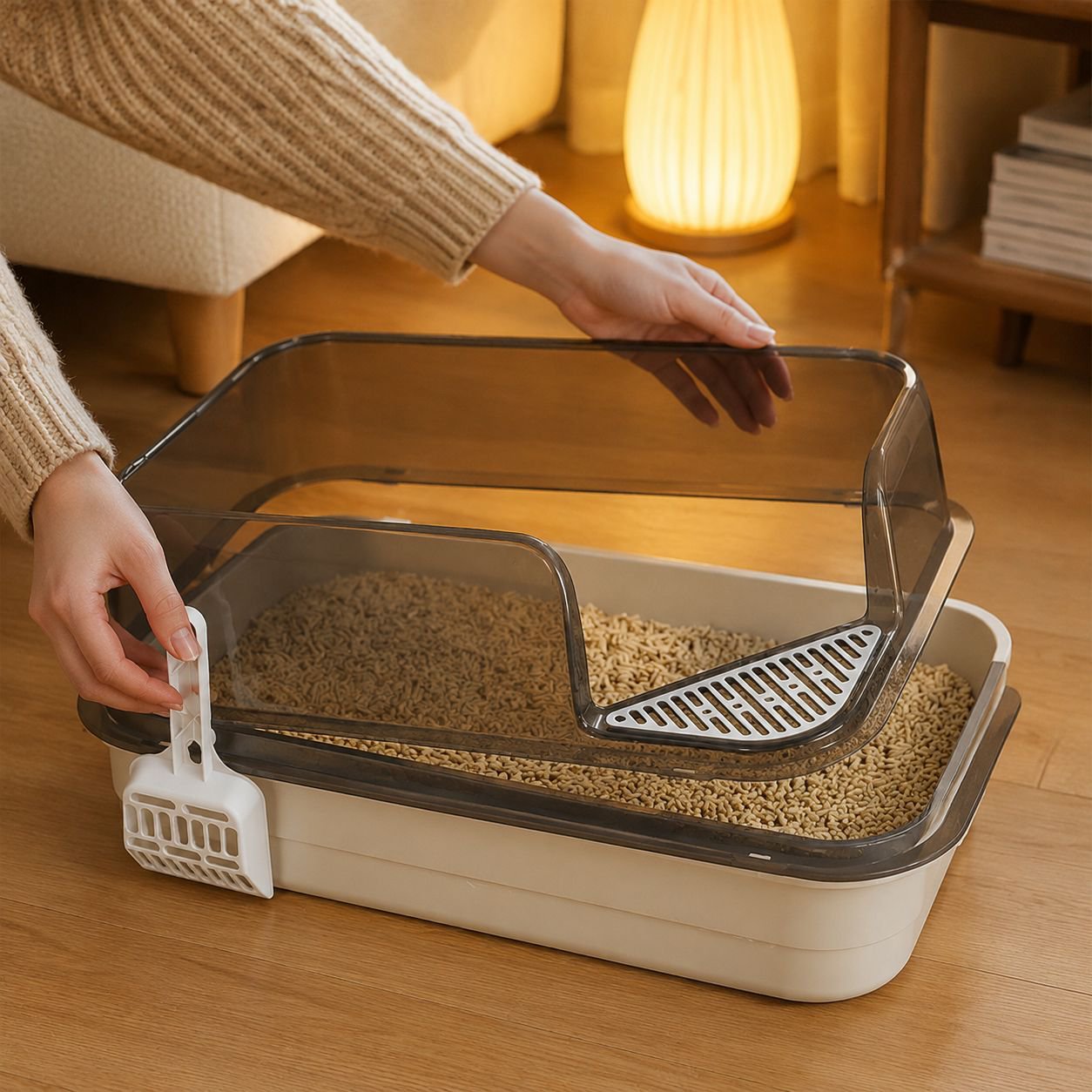 Extra Large Semi-Enclosed Splash-Proof Cat Litter Box