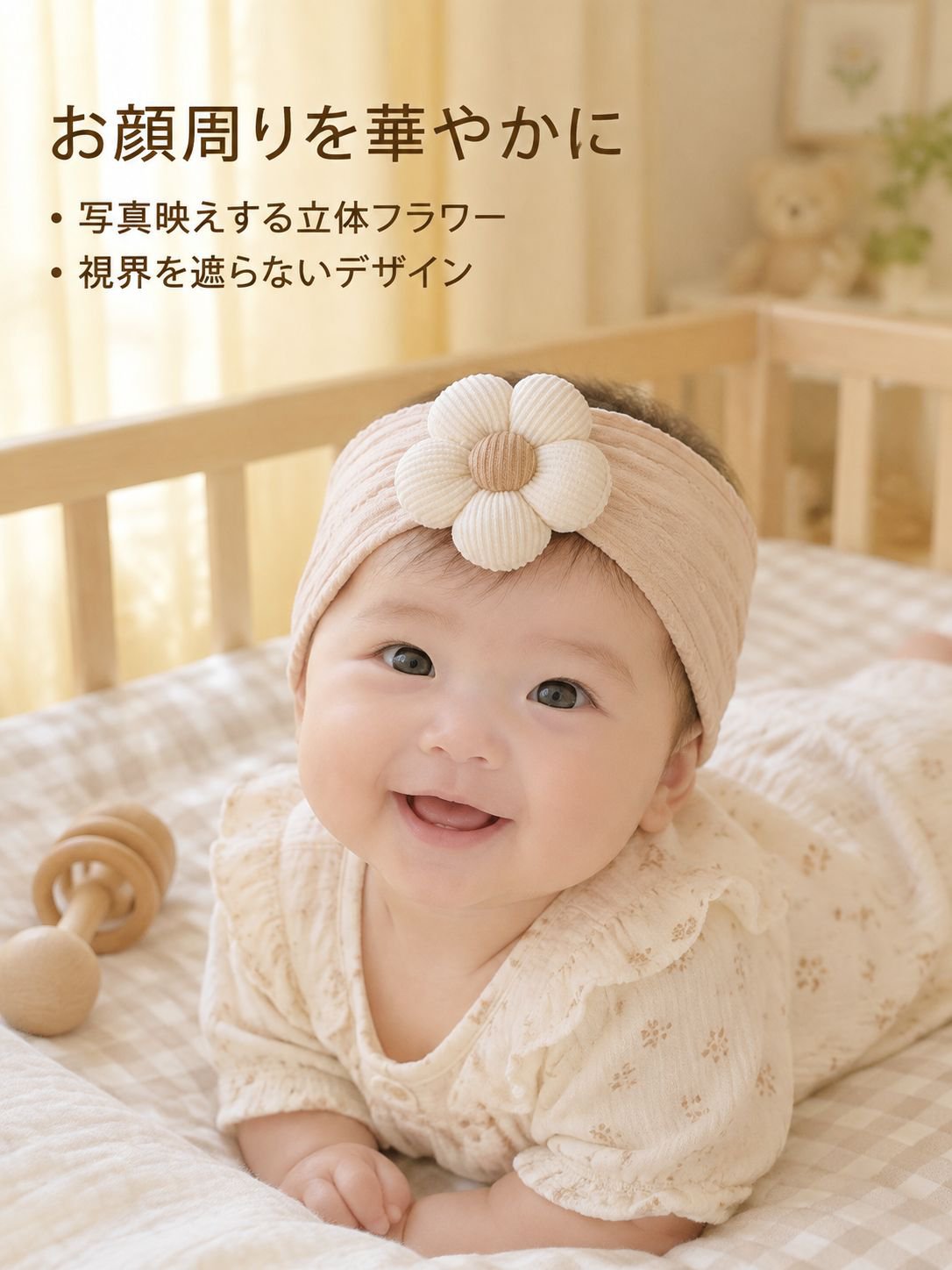新生児用可愛い花付きヘアバンド ベビーヘアアクセサリー帽子
