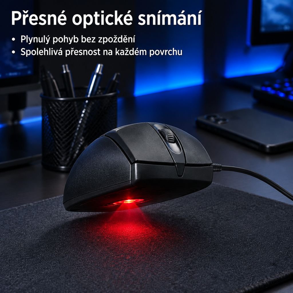 USB kabelová myš vhodná pro stolní počítače, notebooky, kancelářské použití a hraní her