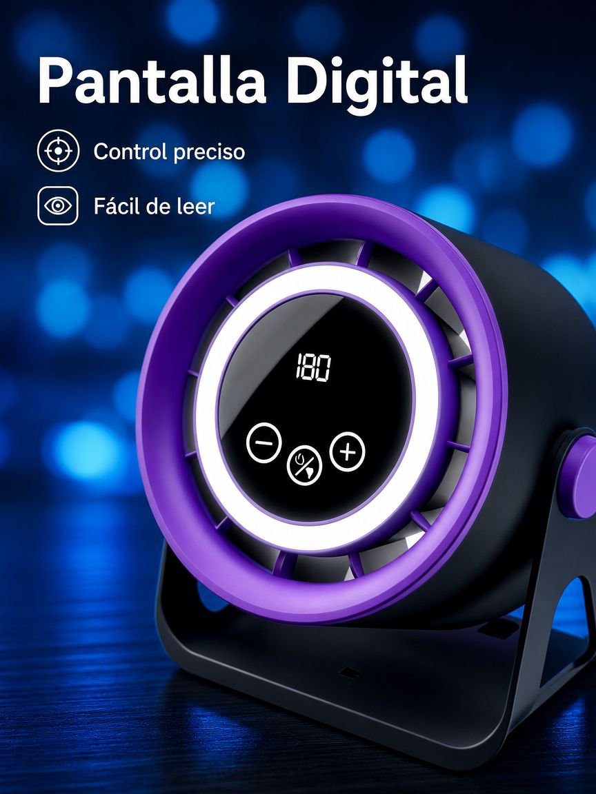 Ventilador de mesa con pantalla digital, silencioso, de gran flujo de aire, mini turbina
