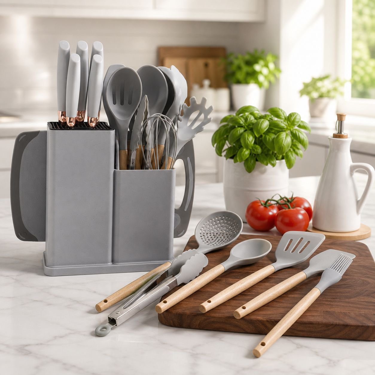 Hot Selling Silicone Kitchen Utensils Kit, 19 PCS with Wooden Handles