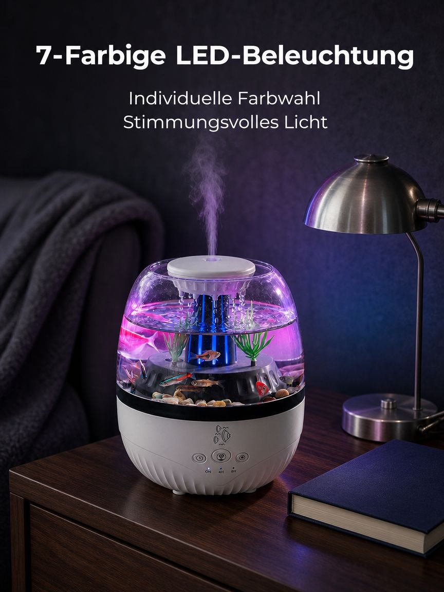Leiser Aroma-Diffusor im Aquarium-Design mit siebenfarbiger Beleuchtung