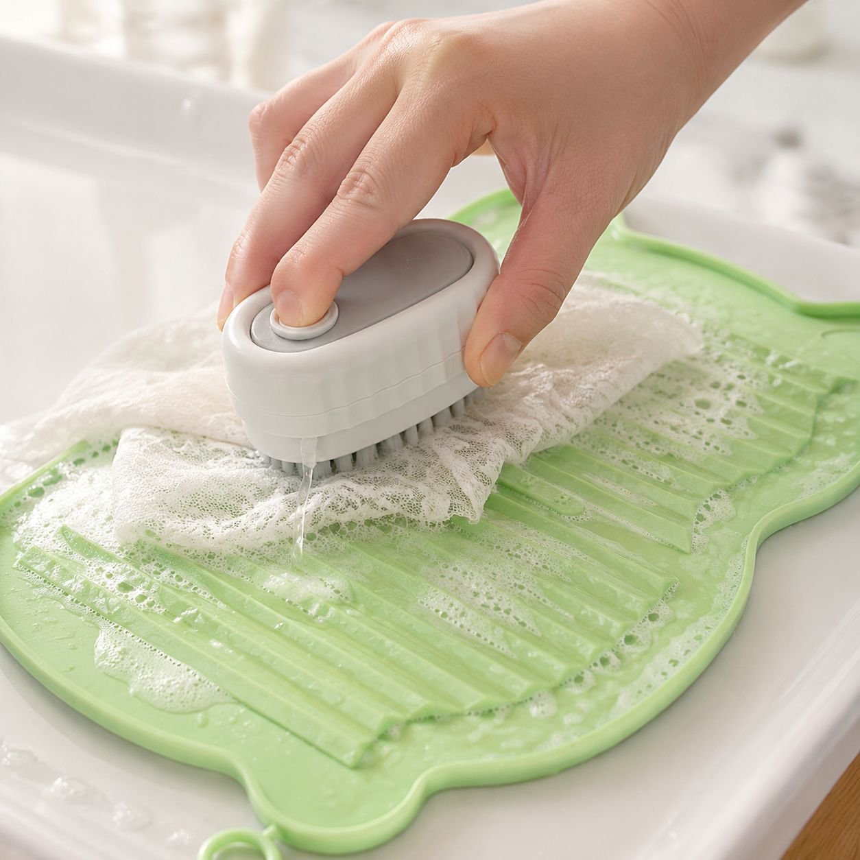 Space-saving kitchen gadget combining washboard and cutting board