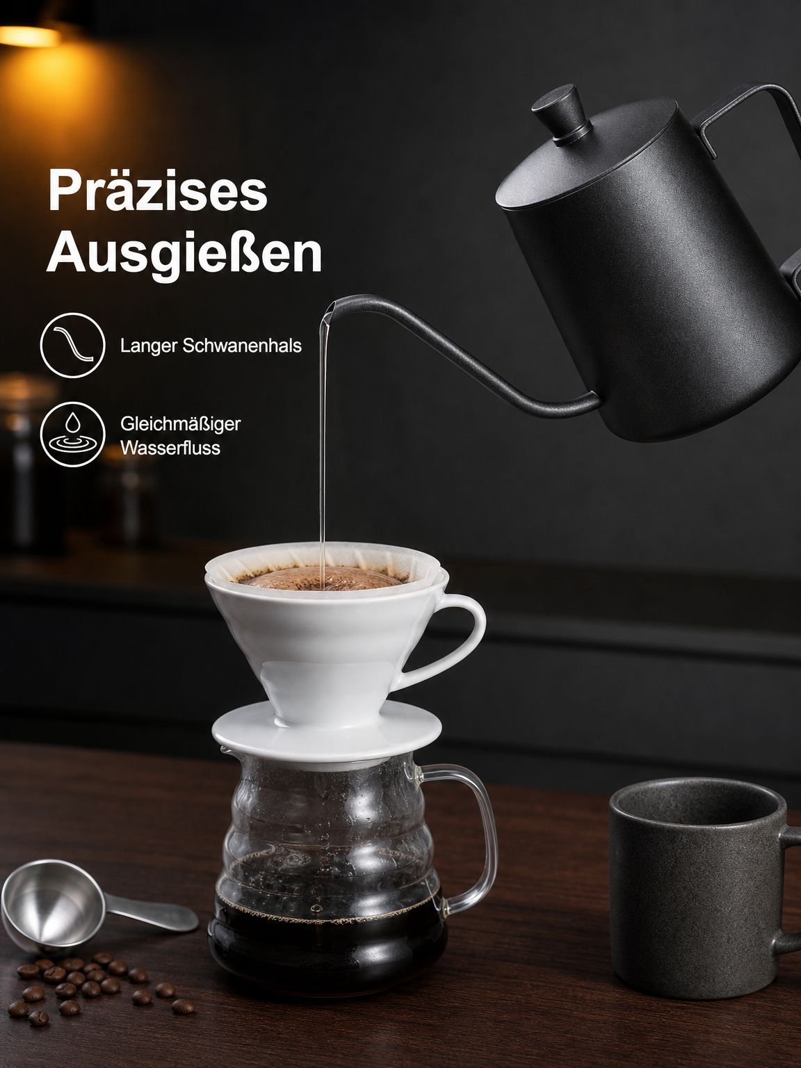 Tragbare Handfilter-Kaffeekanne aus Edelstahl mit langem Ausguss für den Hausgebrauch