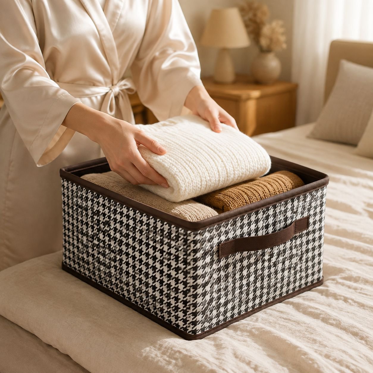 Boîte de rangement pour vêtements et linge en forme de patte d'oie, stable et empilable