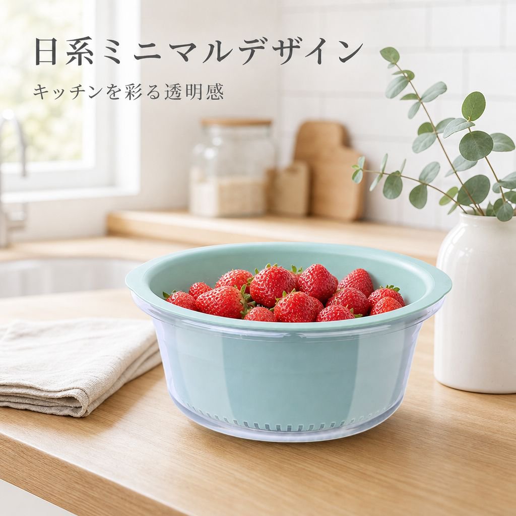 透明二重構造の野菜・果物洗いボウル便利グッズ