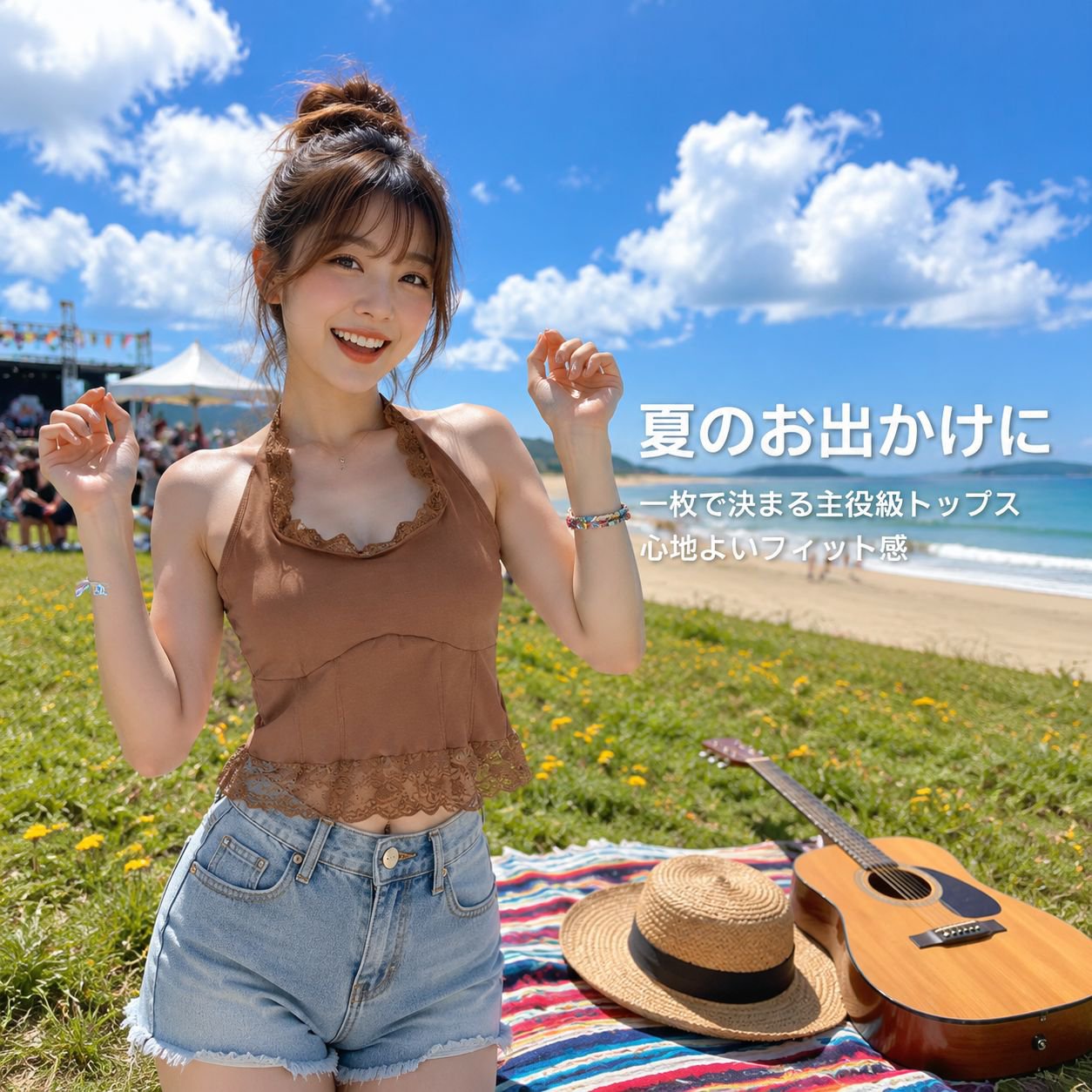 レーストリムキャミソール レディース スリム 気質 ノースリーブ インナー