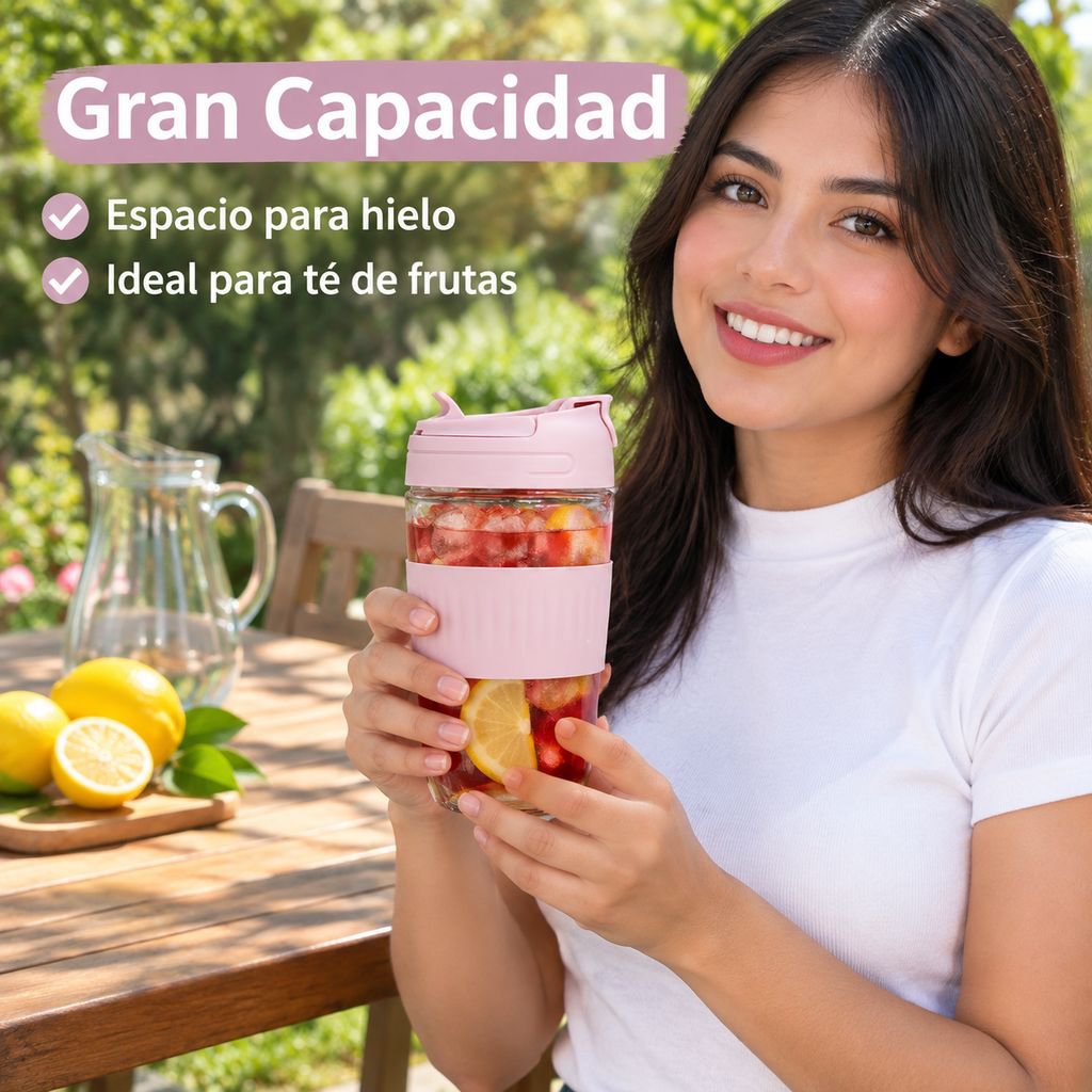 Vaso de Vidrio con Pajita Doble Bebida Gran Capacidad Hogar y Oficina