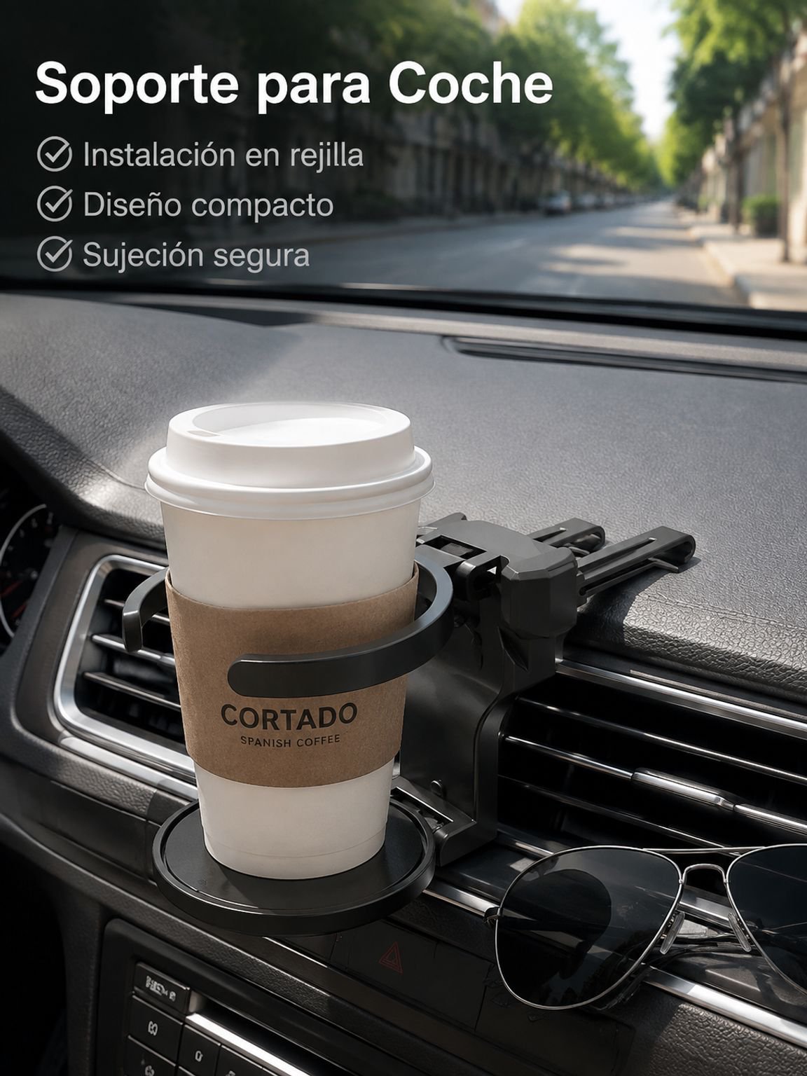 Portavasos multifuncional para coche