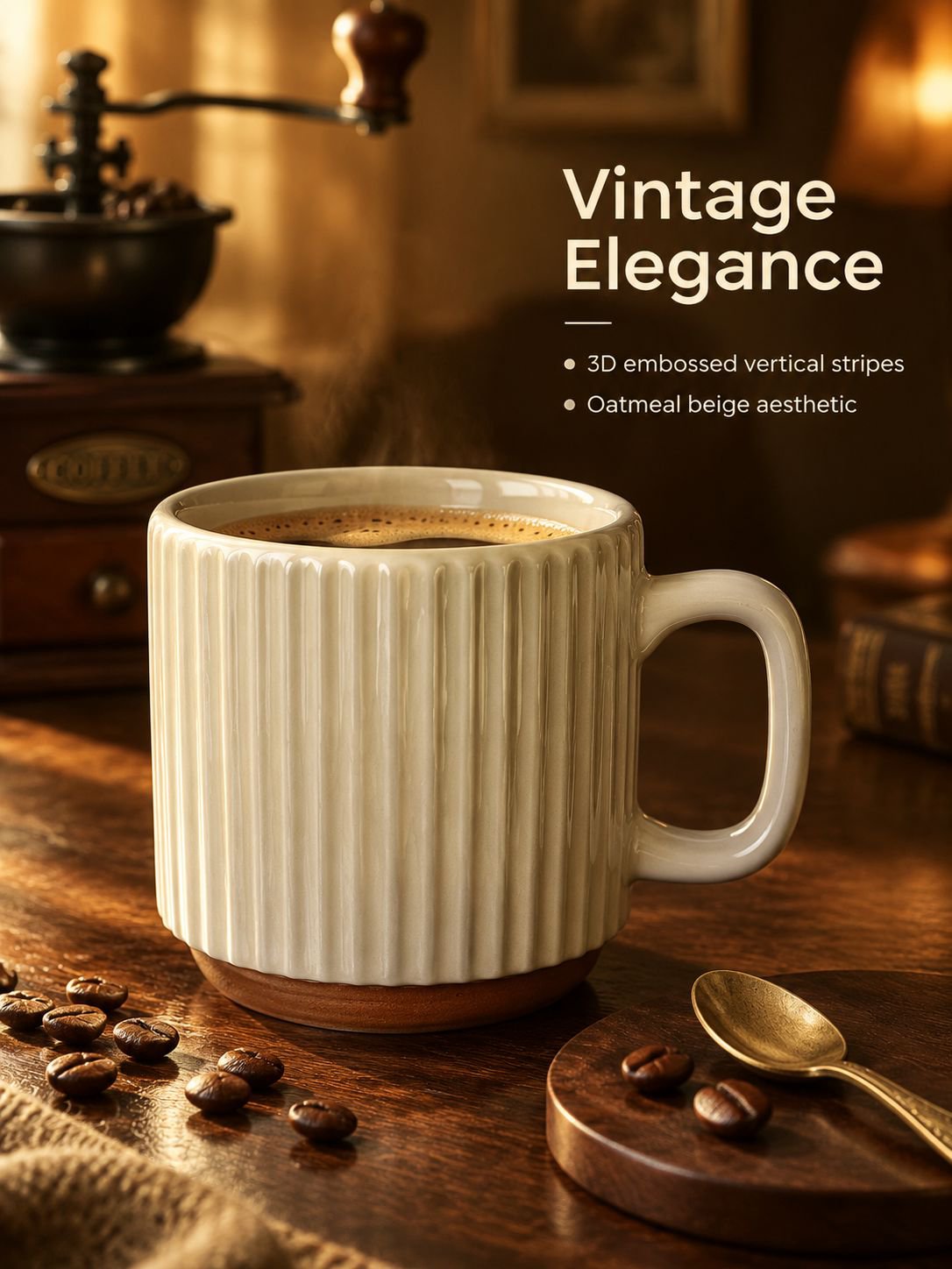 Stackable beige striped coffee mug